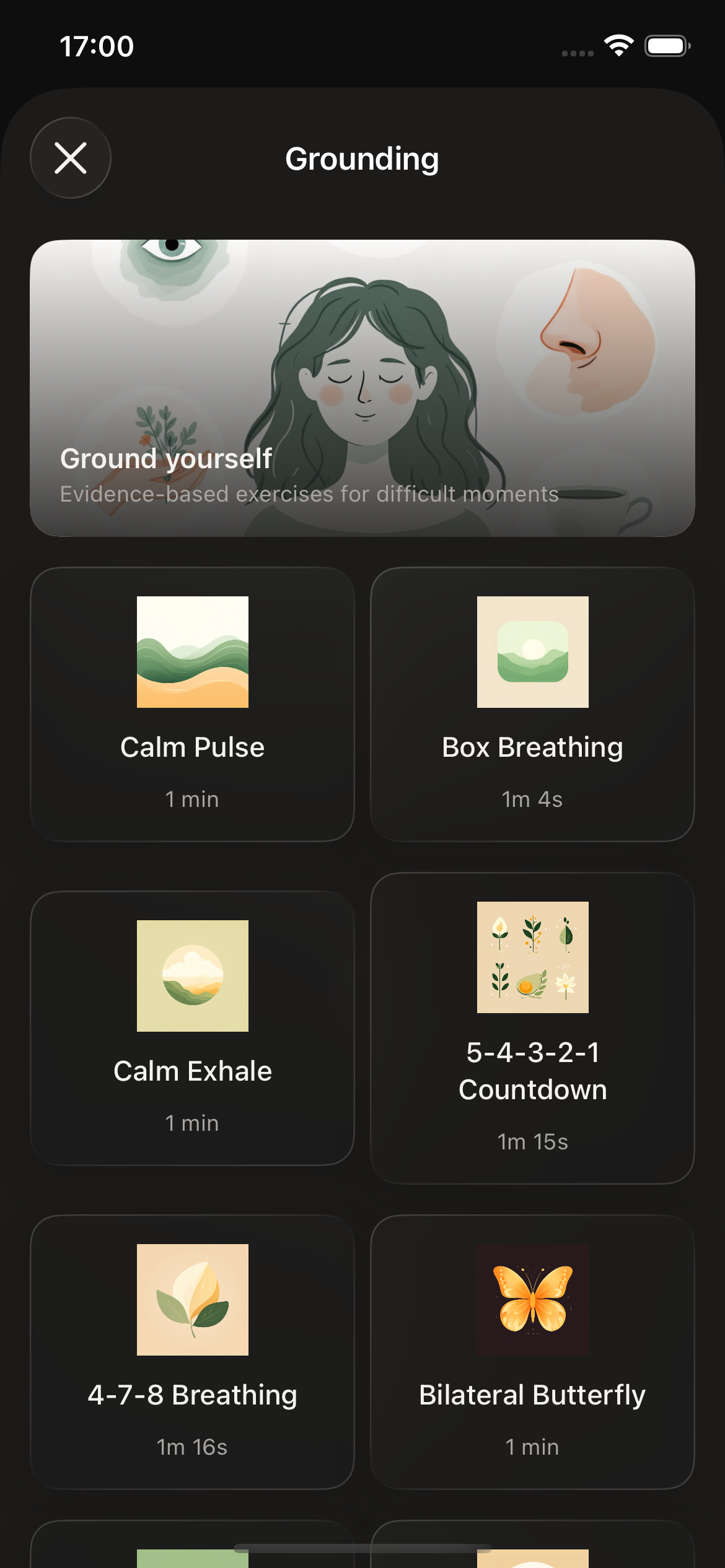 Grounding exercises in dark mode